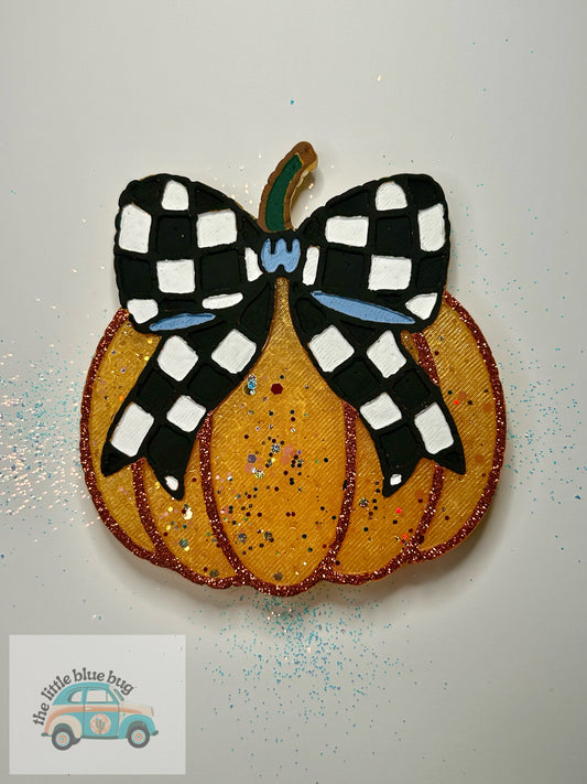 Checkered Bow Pumpkin Freshie